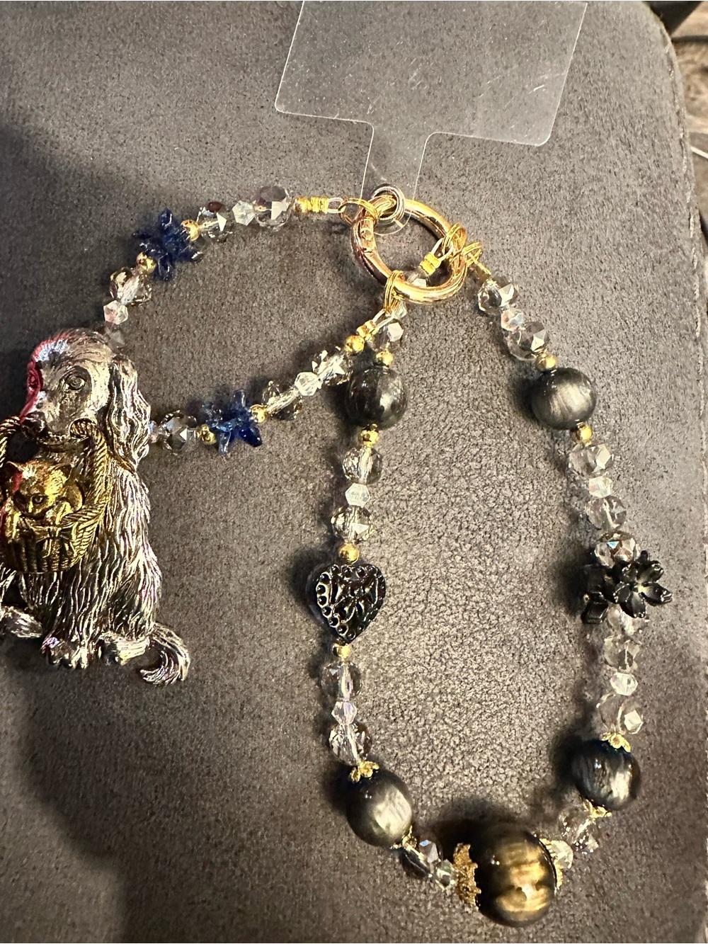 Beaded Black and Clear Dog Charm Necklace - Unbranded